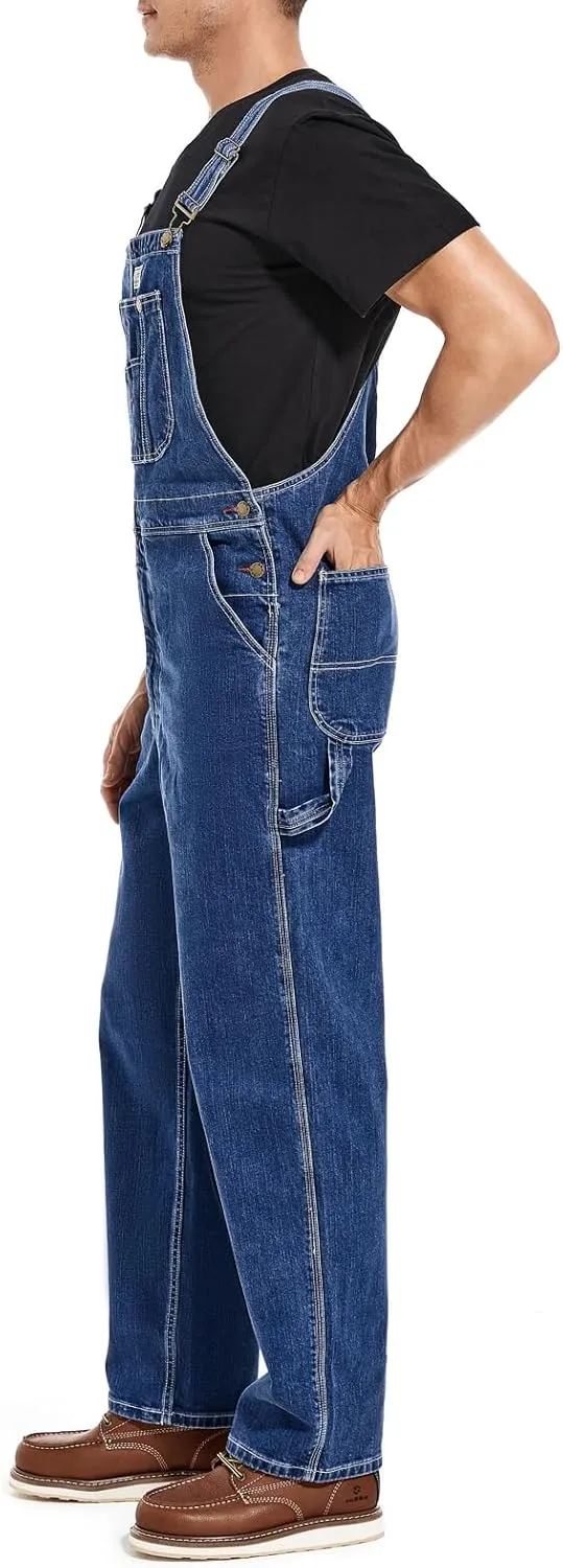HISEA Men's Denim Bib Overalls, Men's Overalls Workwear with Adjustable Straps and Convenient Tool Pockets