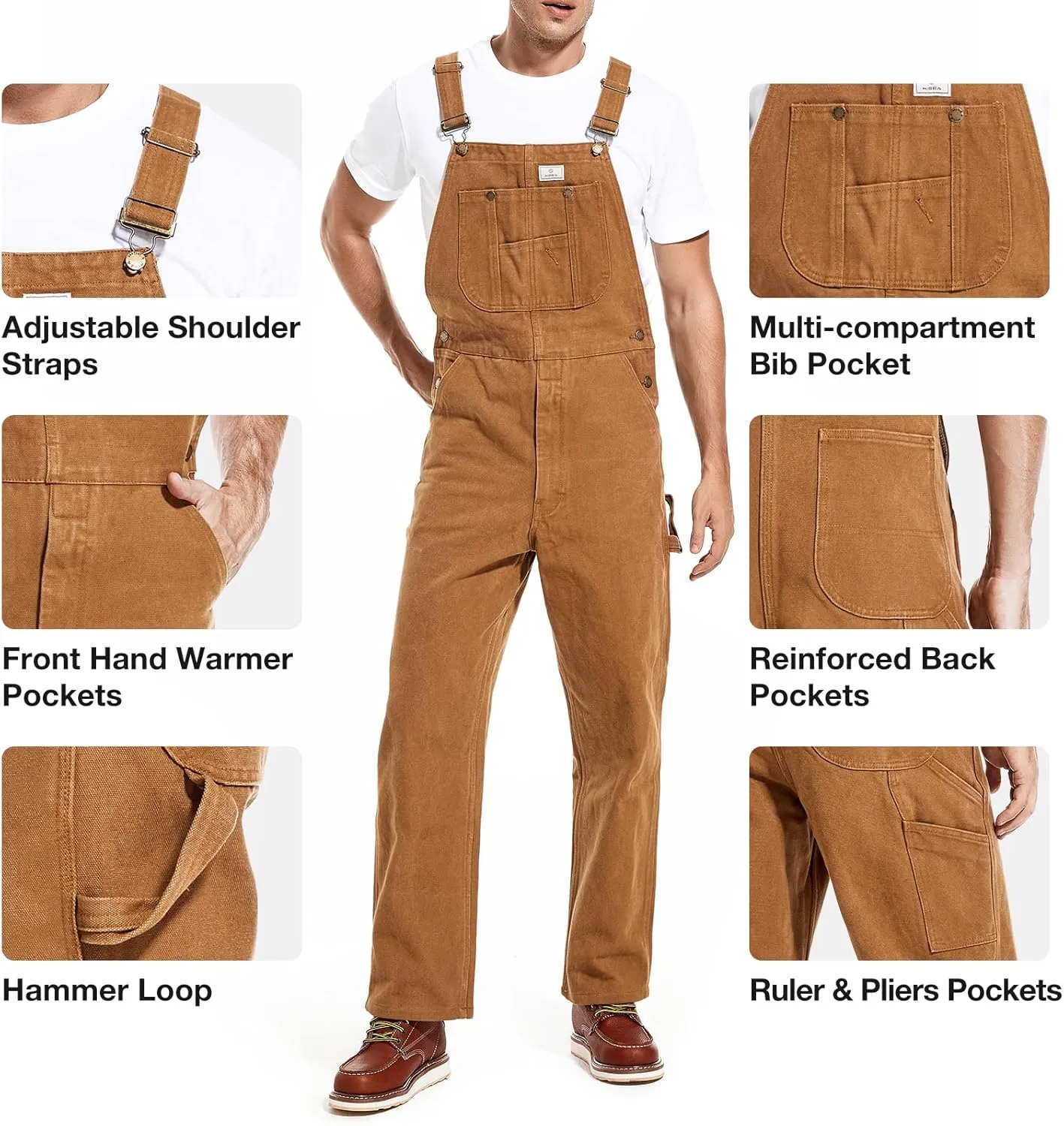 HISEA Men's Denim Bib Overalls, Men's Overalls Workwear with Adjustable Straps and Convenient Tool Pockets