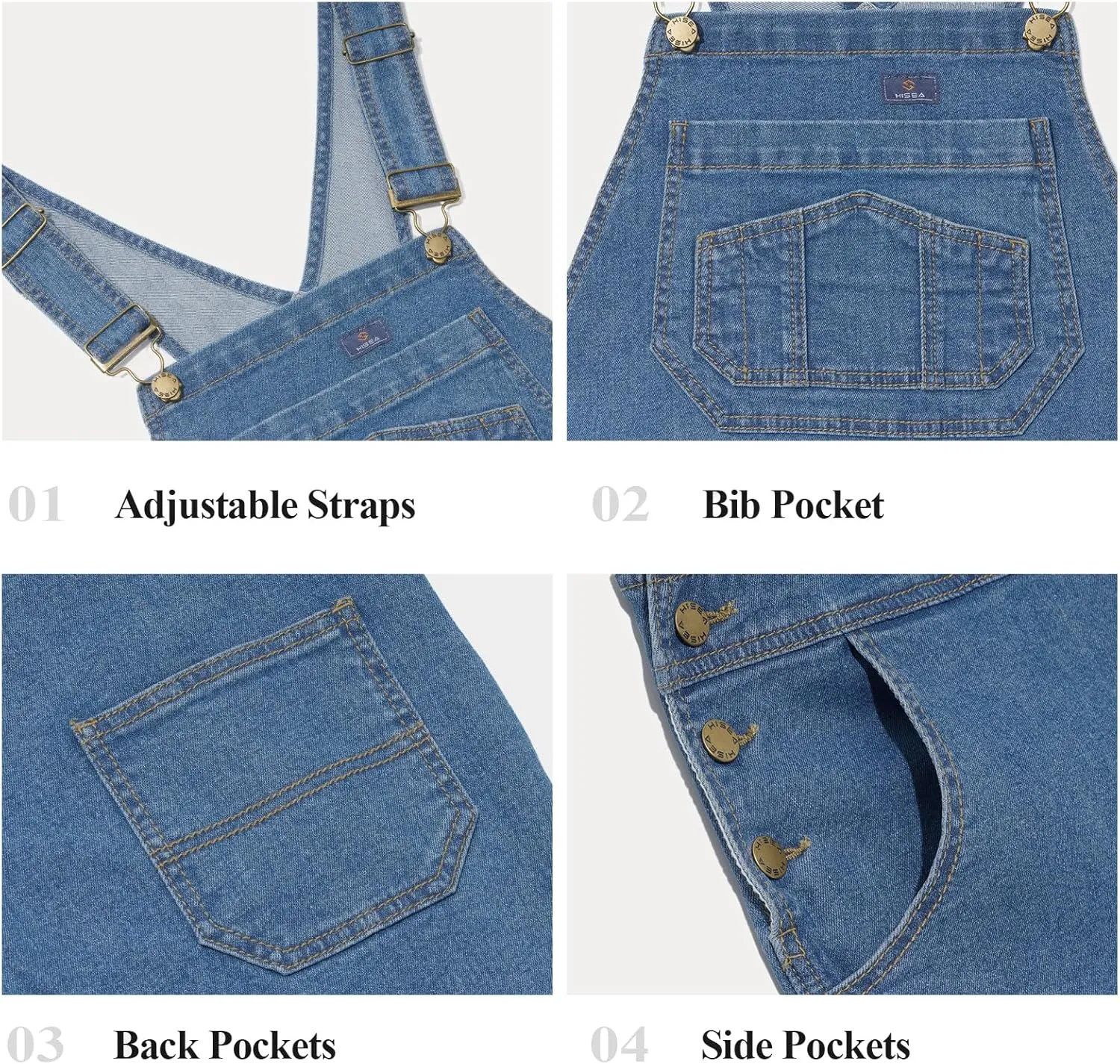 HISEA Women's Stretch Denim Bib Overalls, Women Relaxed Fit Casual Straight Leg Jean Overall with Adjustable Strap and Pocket