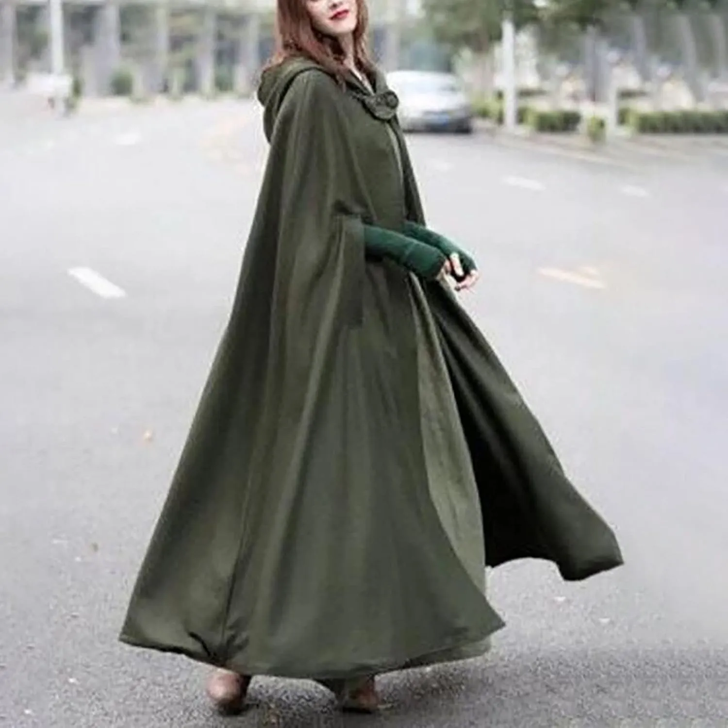 Hooded Wool Blend Cloak Cape Poncho Women's Hooded Maxi Cloak Coat Winter Warm Long Cloak Cosplay Costumes Outerwear