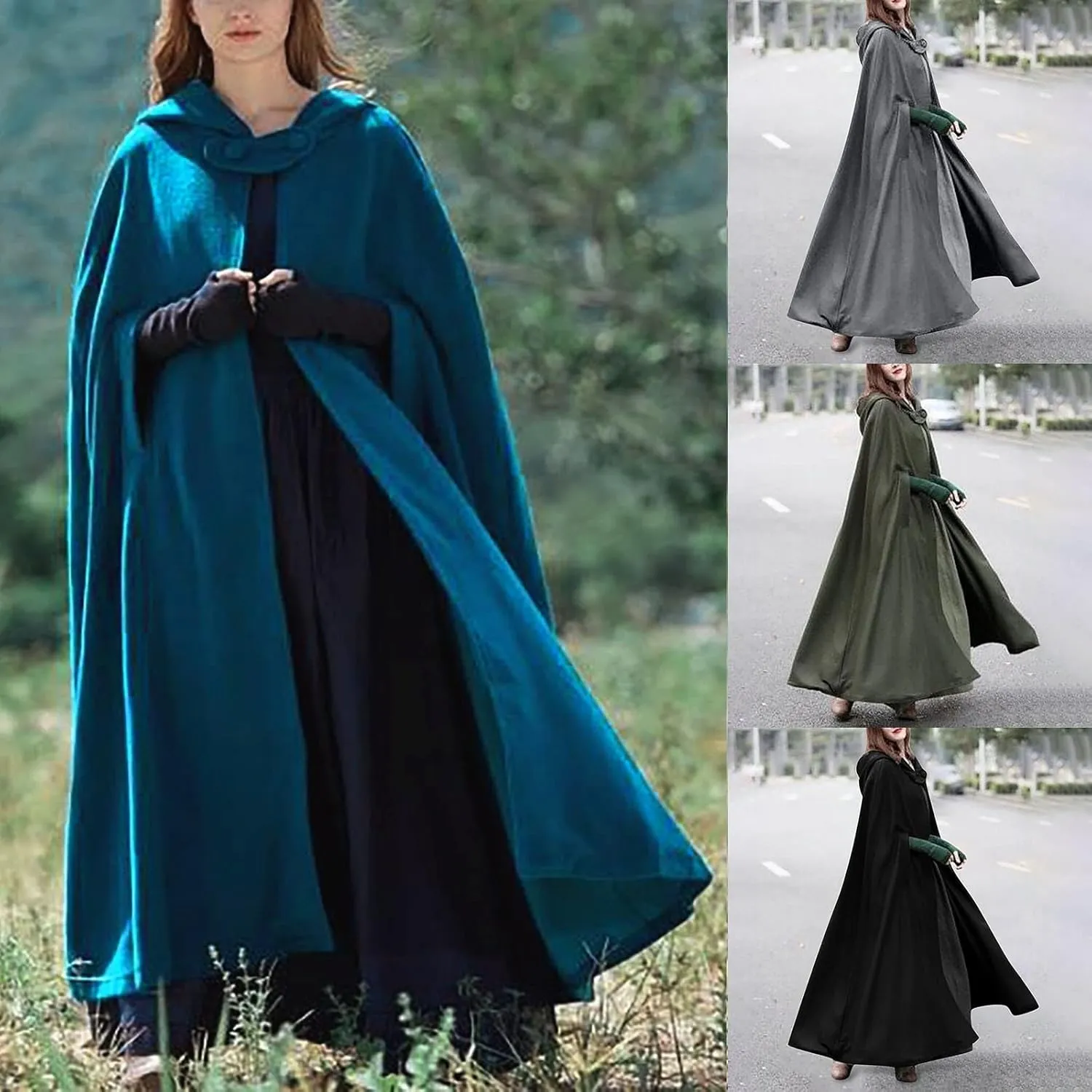 Hooded Wool Blend Cloak Cape Poncho Women's Hooded Maxi Cloak Coat Winter Warm Long Cloak Cosplay Costumes Outerwear