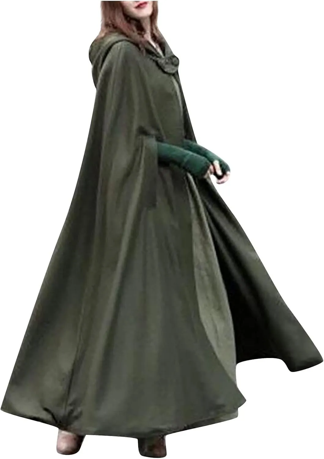 Hooded Wool Blend Cloak Cape Poncho Women's Hooded Maxi Cloak Coat Winter Warm Long Cloak Cosplay Costumes Outerwear