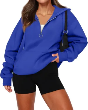 Hoodies for Women Long Sleeve Fleece Hooded Sweatshirt Half Zip Loose Fit Pullover with Pockets Oversized Hoodies