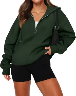 Hoodies for Women Long Sleeve Fleece Hooded Sweatshirt Half Zip Loose Fit Pullover with Pockets Oversized Hoodies