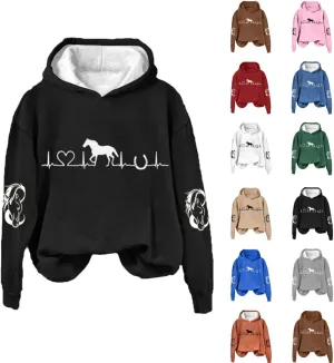 Hoodies for Women Trendy Graphic Horse Heart Print Long Sleeve Sports Sweatshirt Causal Plus Size Horse Lover Outfits