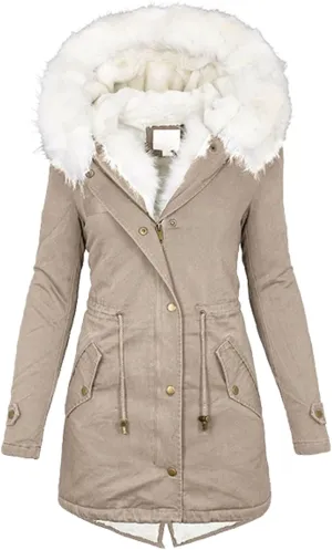 HTHLVMD Womens Winter Coats Warm Sherpa Lined Parkas Jacket Thickened Windproof Outerwear with Fur Hood Winter Parkas