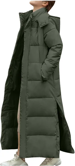 Hvyesh Womens Plus Size Long Down Jacket Quilted Long Puffer Jackets Warm Thicken Maxi Length Winter Coats Parka Outwear