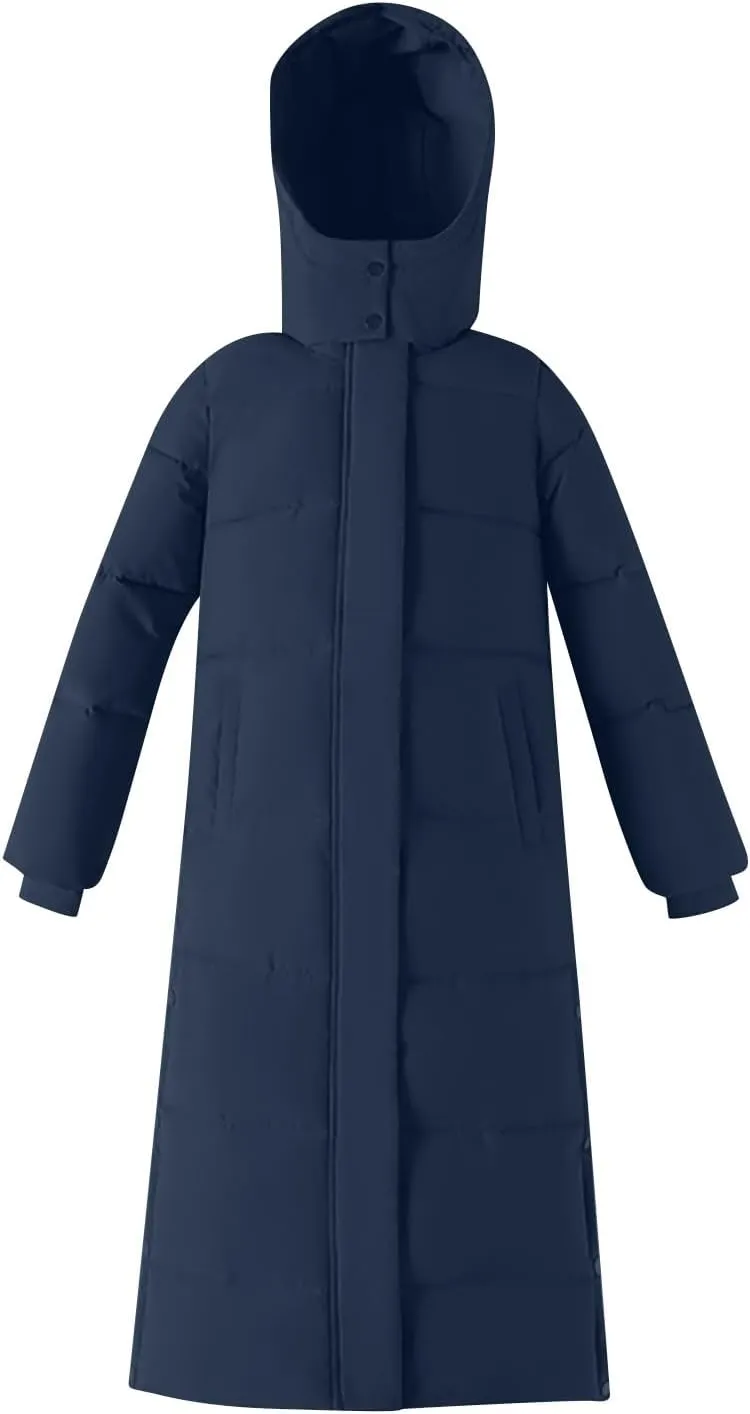 Hvyesh Womens Plus Size Long Down Jacket Quilted Long Puffer Jackets Warm Thicken Maxi Length Winter Coats Parka Outwear