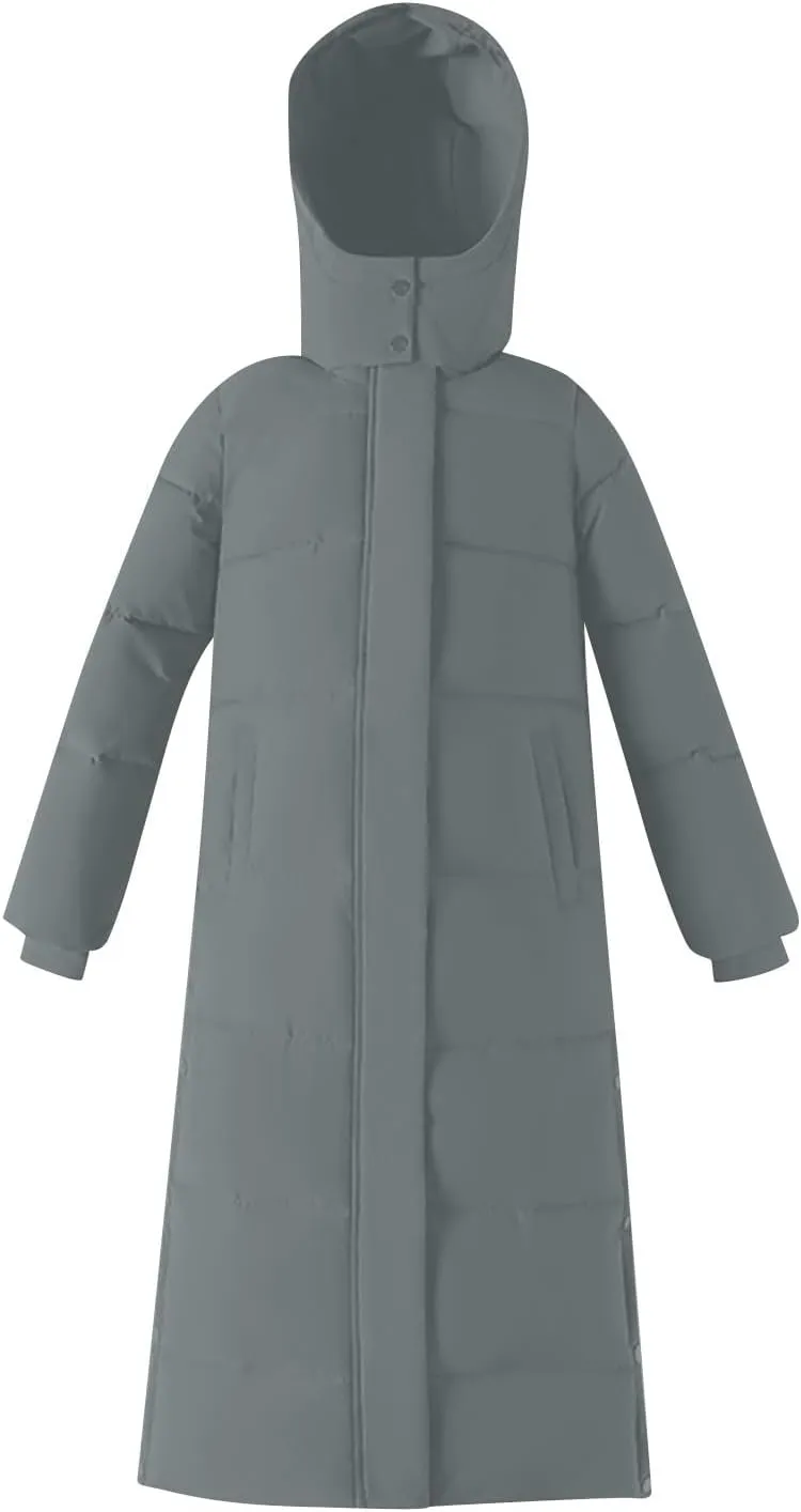 Hvyesh Womens Plus Size Long Down Jacket Quilted Long Puffer Jackets Warm Thicken Maxi Length Winter Coats Parka Outwear