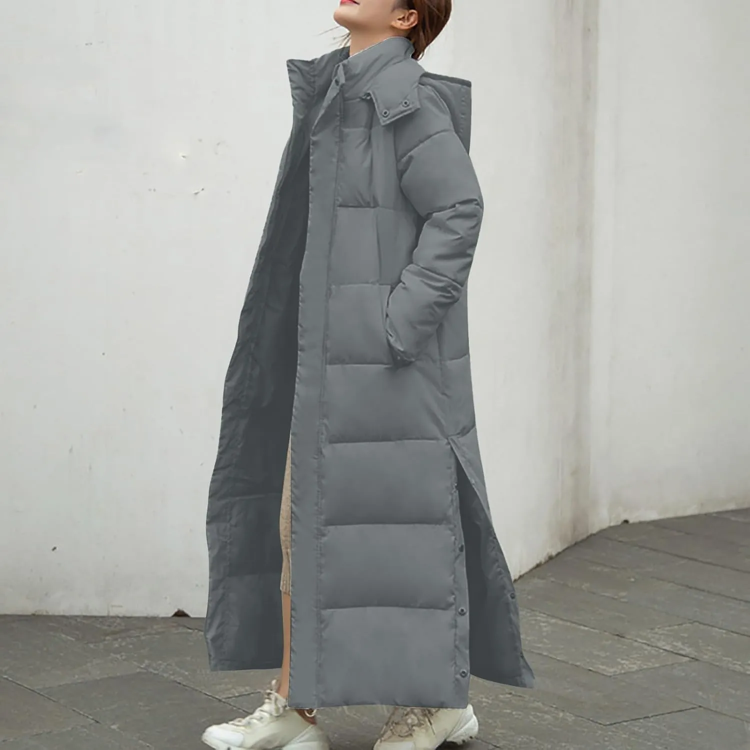 Hvyesh Womens Plus Size Long Down Jacket Quilted Long Puffer Jackets Warm Thicken Maxi Length Winter Coats Parka Outwear