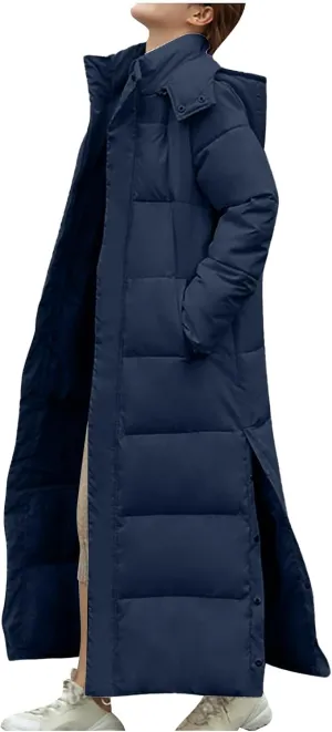 Hvyesh Womens Plus Size Long Down Jacket Quilted Long Puffer Jackets Warm Thicken Maxi Length Winter Coats Parka Outwear