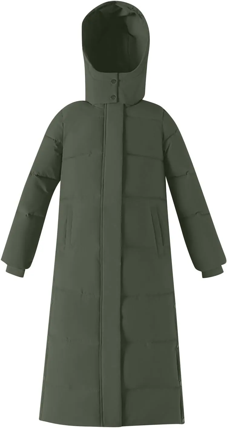 Hvyesh Womens Plus Size Long Down Jacket Quilted Long Puffer Jackets Warm Thicken Maxi Length Winter Coats Parka Outwear