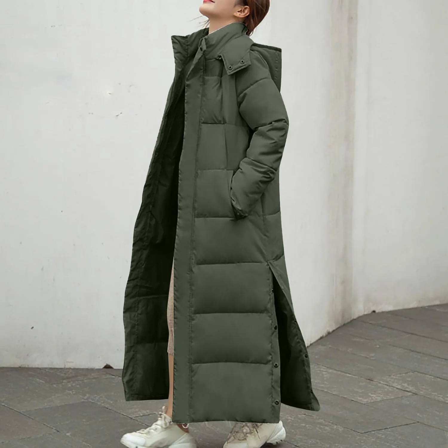 Hvyesh Womens Plus Size Long Down Jacket Quilted Long Puffer Jackets Warm Thicken Maxi Length Winter Coats Parka Outwear
