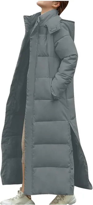 Hvyesh Womens Plus Size Long Down Jacket Quilted Long Puffer Jackets Warm Thicken Maxi Length Winter Coats Parka Outwear