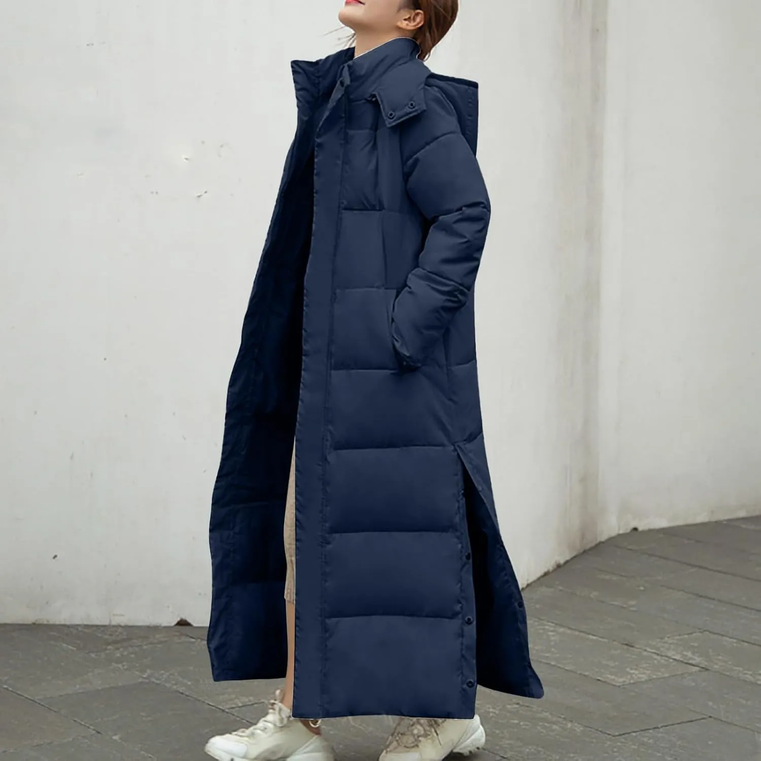 Hvyesh Womens Plus Size Long Down Jacket Quilted Long Puffer Jackets Warm Thicken Maxi Length Winter Coats Parka Outwear