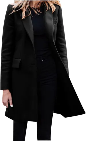 Hvyesh Women's Wool Blend Jackets 2024 Winter Trendy Mid Long Warm Trench Pea Coats Dressy Casual Double Breasted Overcoat