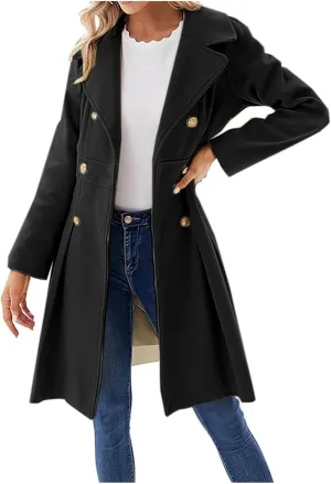 HXHYQKP Winter Coats for Women Breasted Trenchcoats Double Breasted Long Wool Pea Coat Notch Lapel Trench Coat
