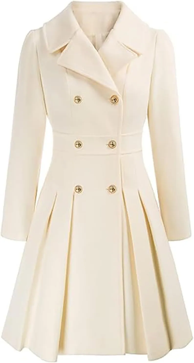 HXHYQKP Winter Coats for Women Breasted Trenchcoats Double Breasted Long Wool Pea Coat Notch Lapel Trench Coat