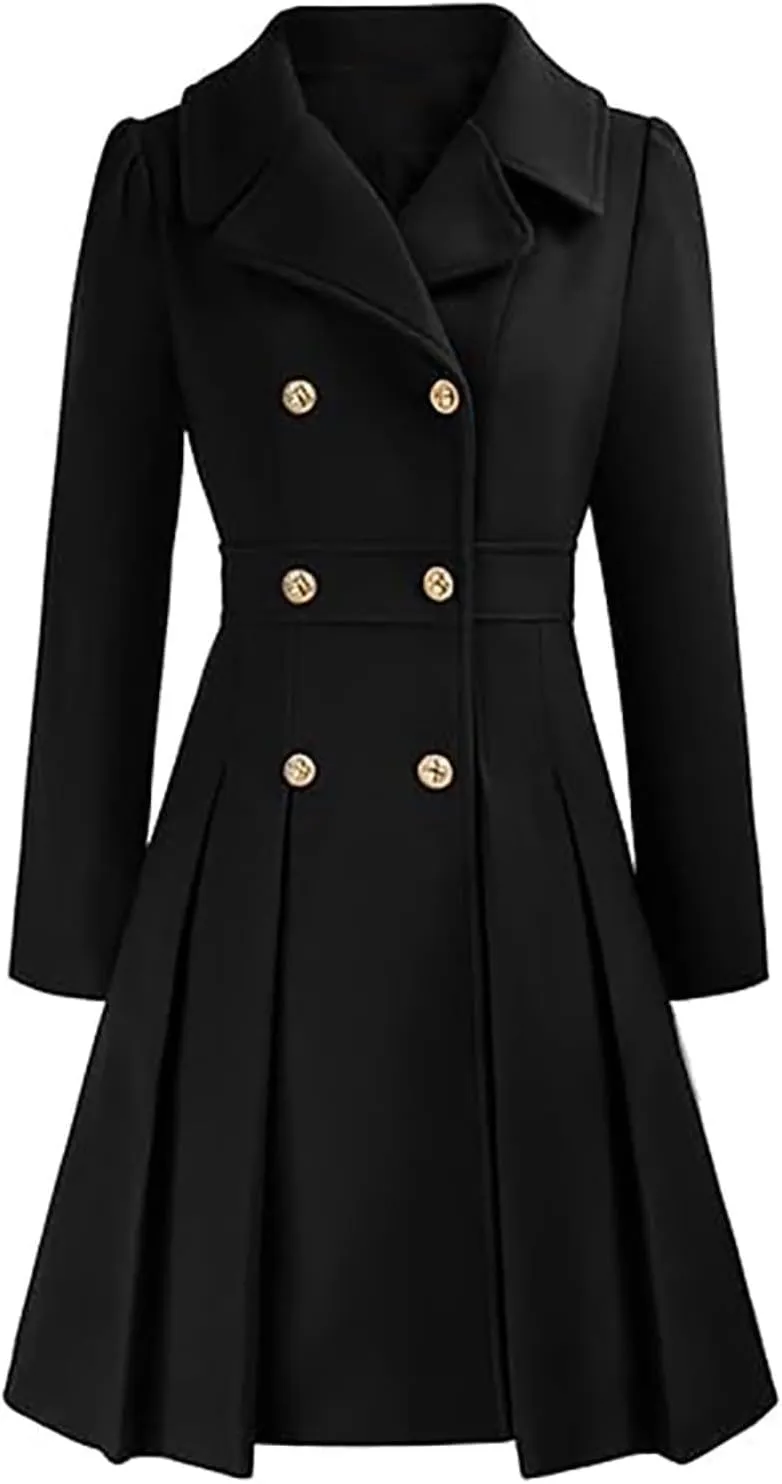 HXHYQKP Winter Coats for Women Breasted Trenchcoats Double Breasted Long Wool Pea Coat Notch Lapel Trench Coat