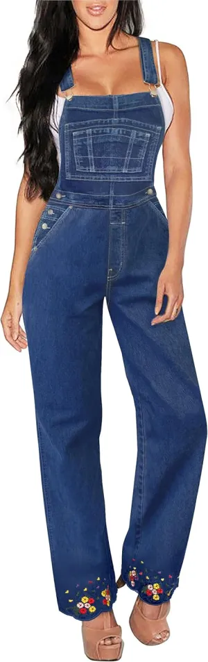 Hybrid & Company Womens Super Comfy Stretch Denim jumpsuit Pants Overalls
