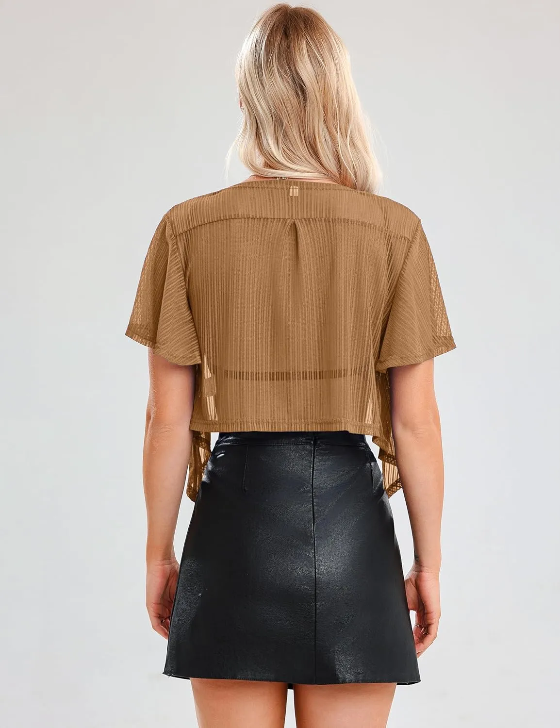 iClosam Women Tie Front Chiffon Shrug Short Sleeve Cropped Sheer Bolero Shrug Cardigan
