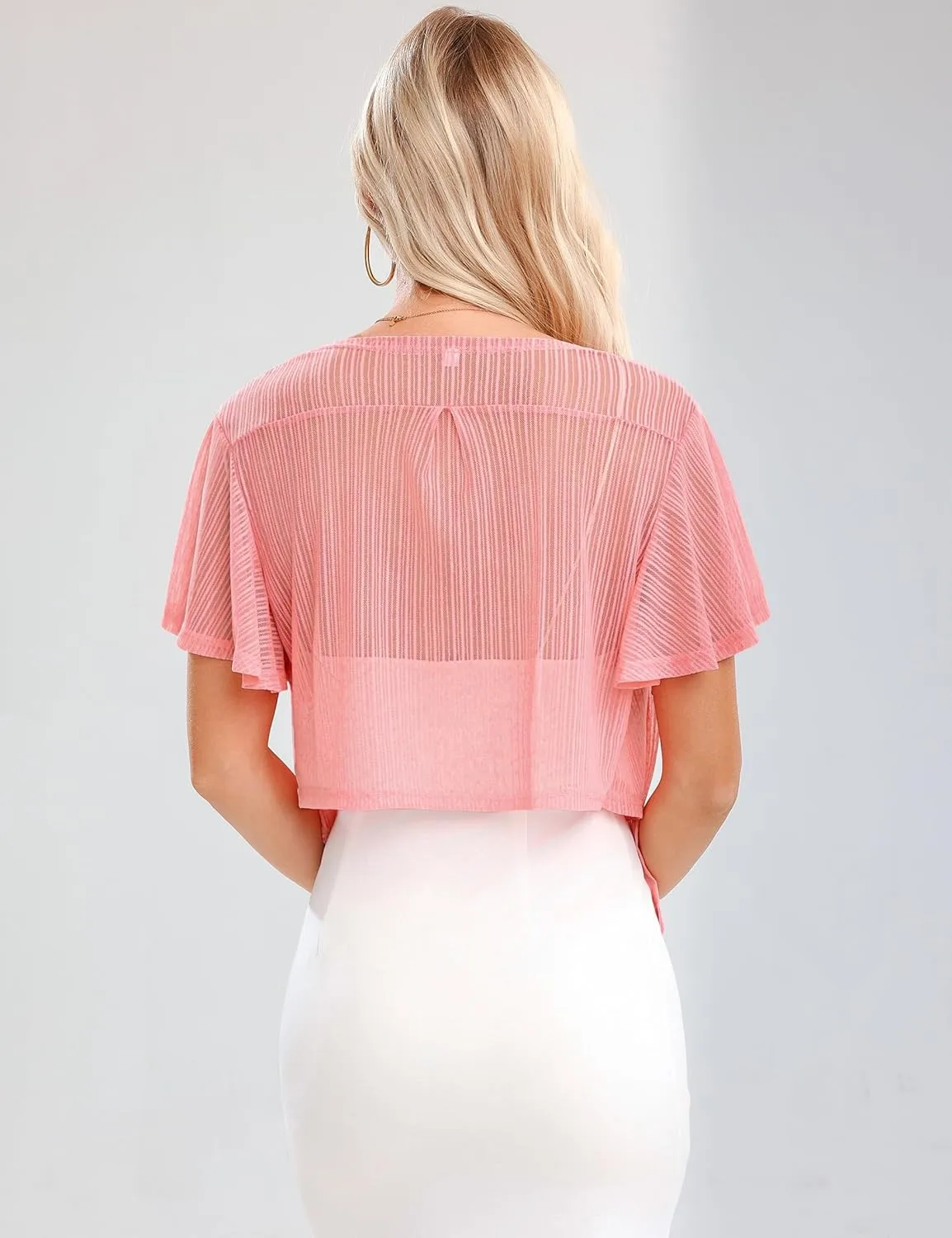 iClosam Women Tie Front Chiffon Shrug Short Sleeve Cropped Sheer Bolero Shrug Cardigan