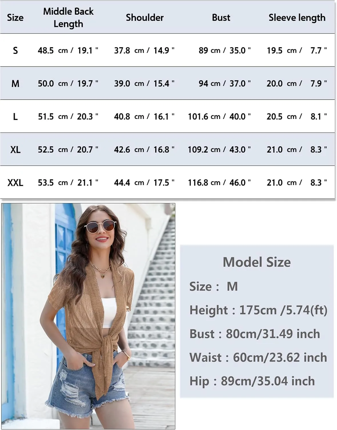 iClosam Womens Sheer Shrug Tie Front 3/4 Sleeve Cropped Bolero Cardigan