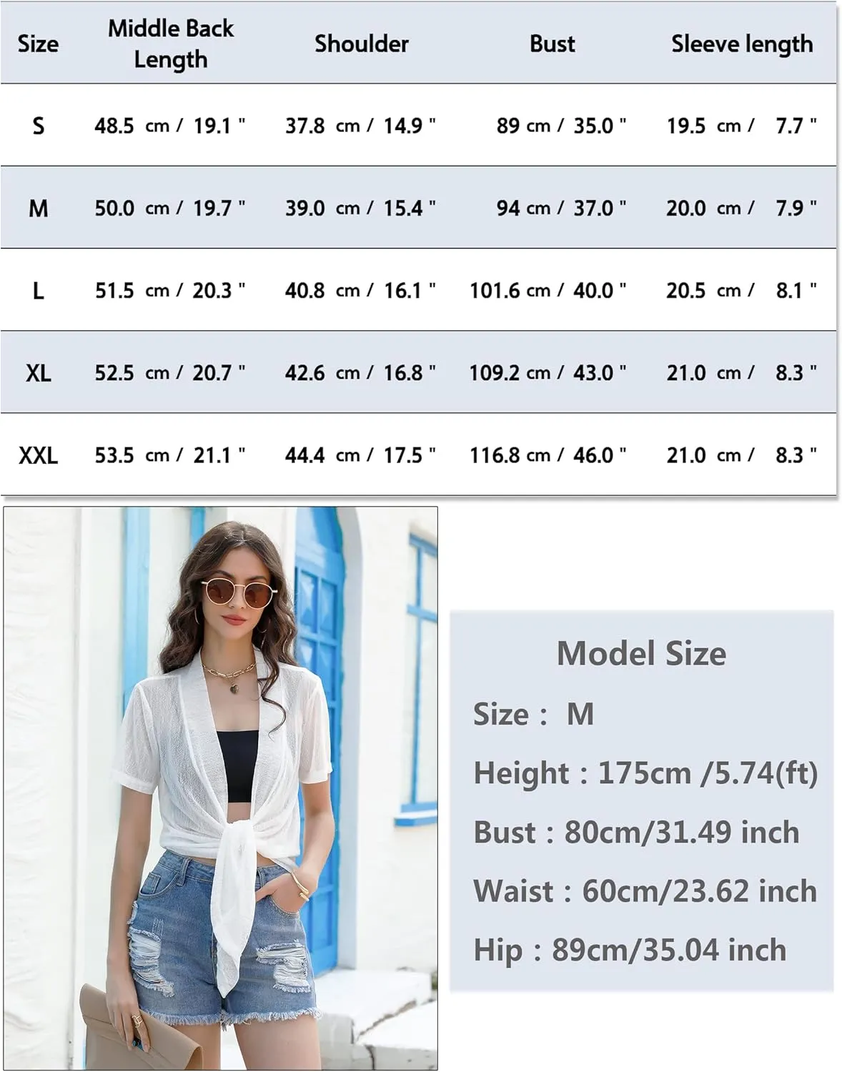 iClosam Womens Sheer Shrug Tie Front 3/4 Sleeve Cropped Bolero Cardigan