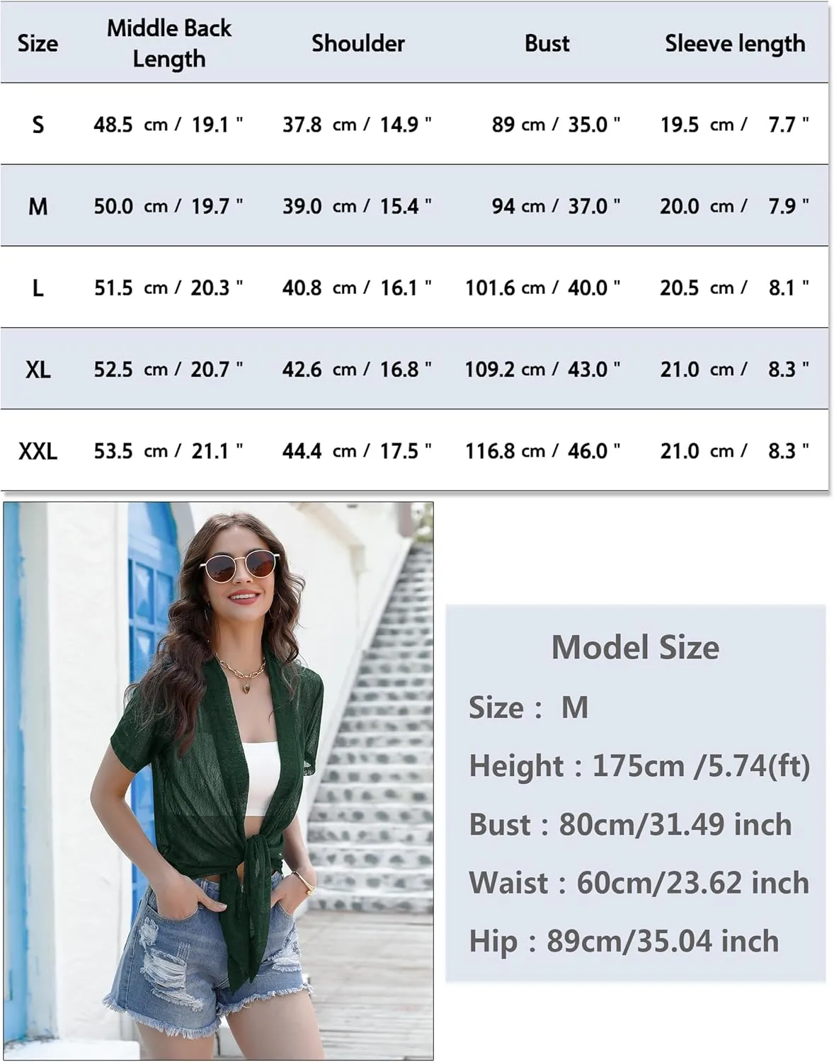 iClosam Womens Sheer Shrug Tie Front 3/4 Sleeve Cropped Bolero Cardigan