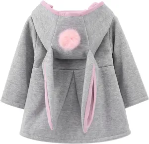 Infant Baby Girl Christmas Fall Winter Thick Coat Sweet Rabbit Button Trench Jackets Outerwear Ear Hoodie Sweatshirt