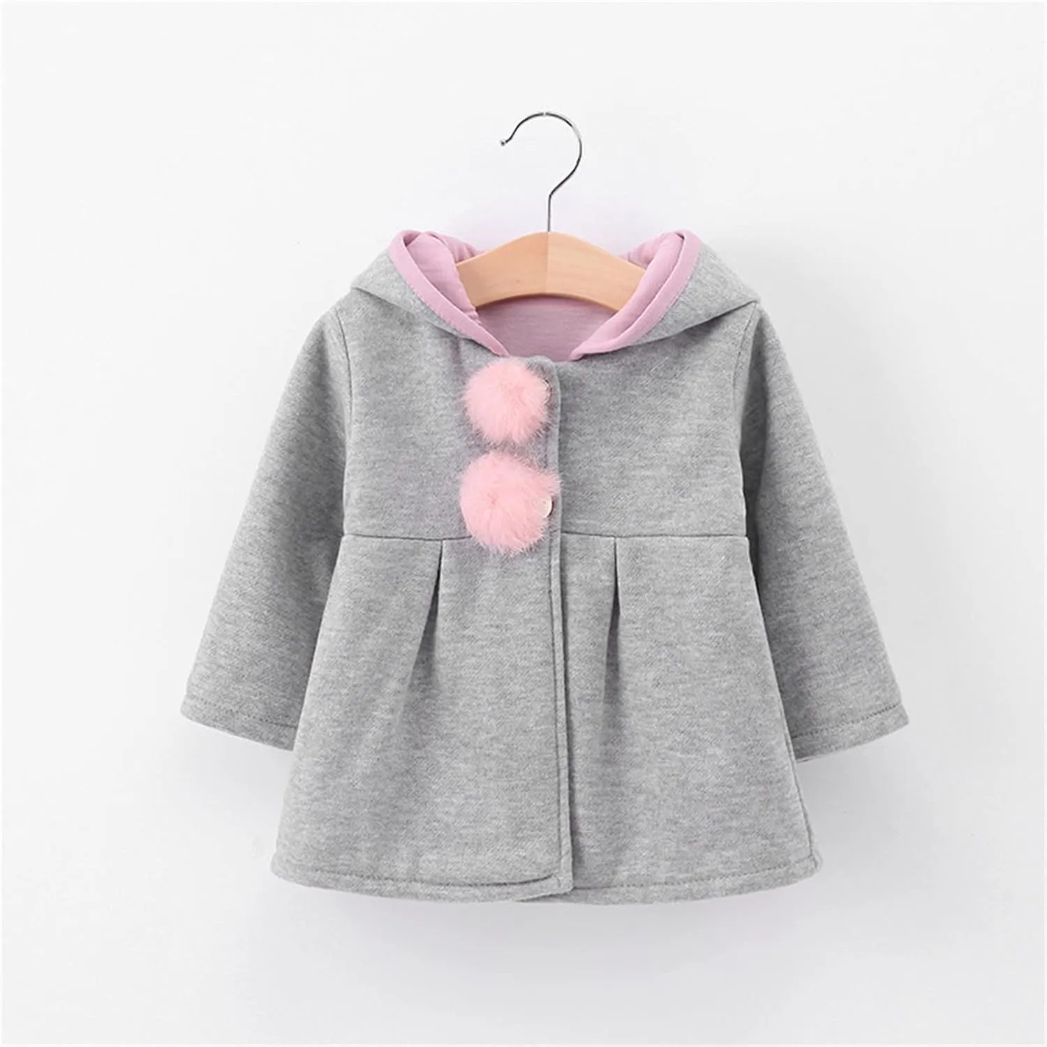 Infant Baby Girl Christmas Fall Winter Thick Coat Sweet Rabbit Button Trench Jackets Outerwear Ear Hoodie Sweatshirt