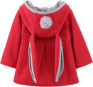 Infant Baby Girl Christmas Fall Winter Thick Coat Sweet Rabbit Button Trench Jackets Outerwear Ear Hoodie Sweatshirt