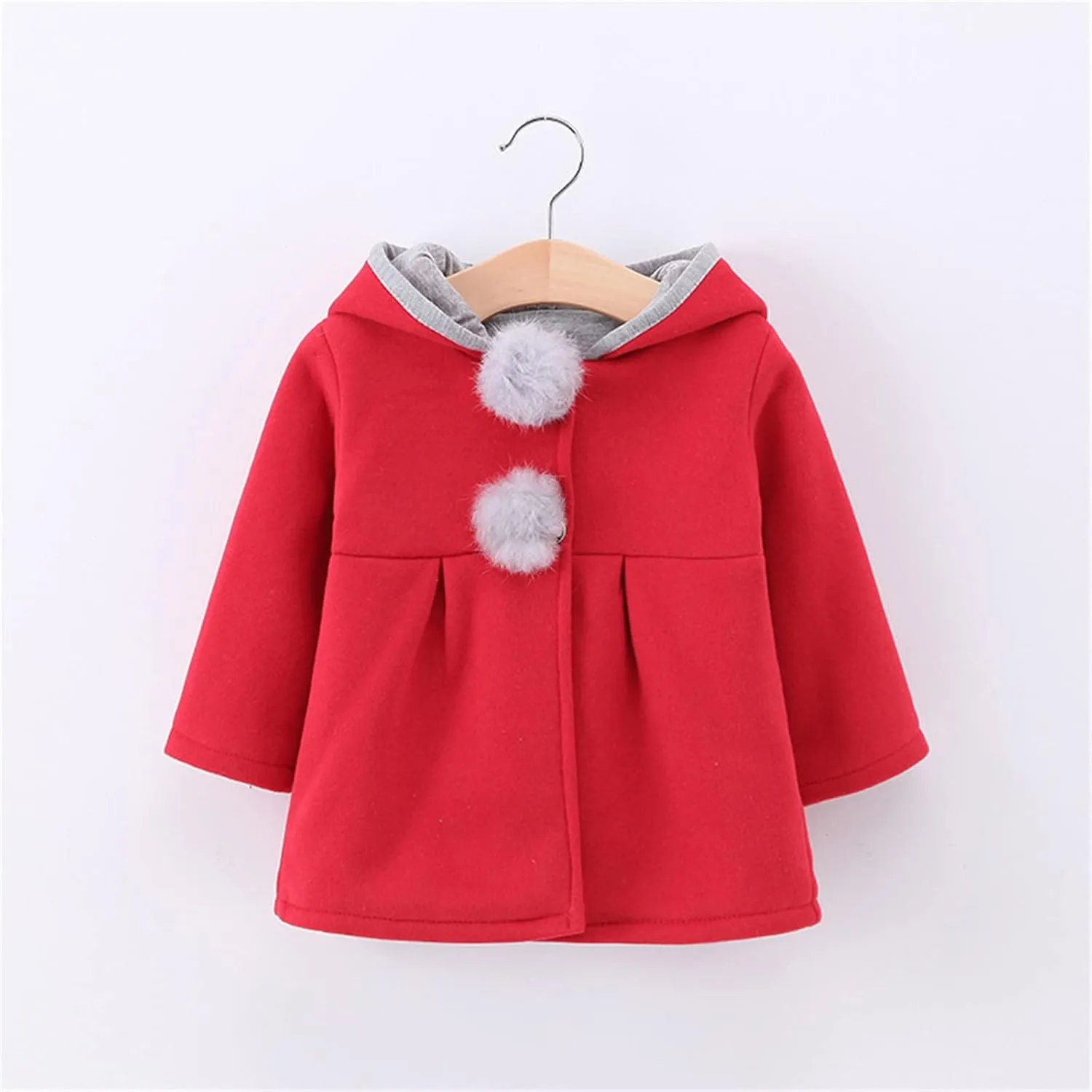 Infant Baby Girl Christmas Fall Winter Thick Coat Sweet Rabbit Button Trench Jackets Outerwear Ear Hoodie Sweatshirt