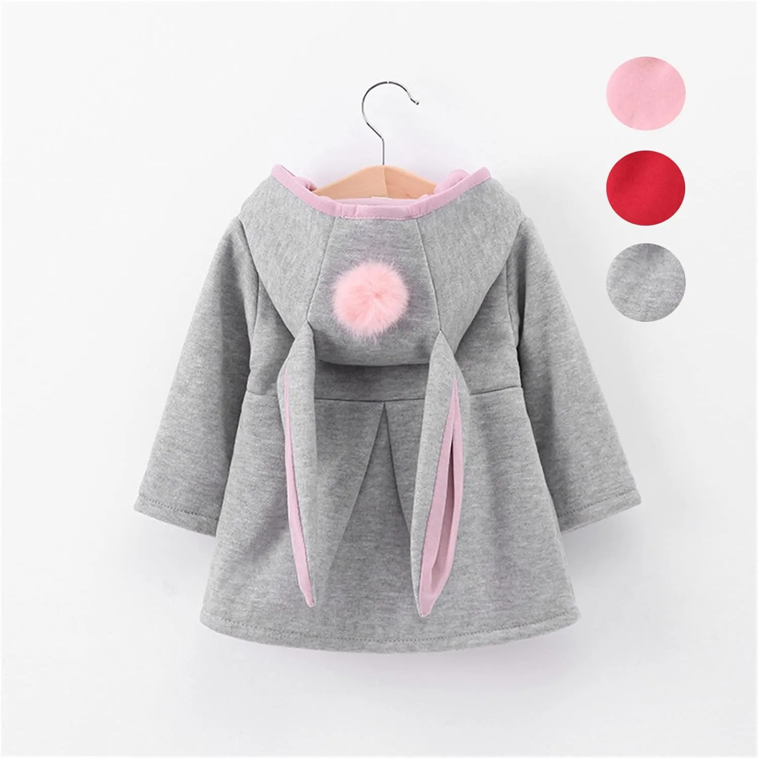 Infant Baby Girl Christmas Fall Winter Thick Coat Sweet Rabbit Button Trench Jackets Outerwear Ear Hoodie Sweatshirt