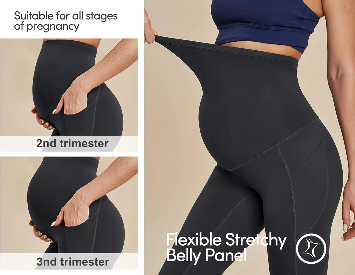 IUGA Fleece Lined Maternity Pants with Pockets Maternity Yoga Pants Flare Bootcut Pregnancy Pants Over The Belly Work Lounge