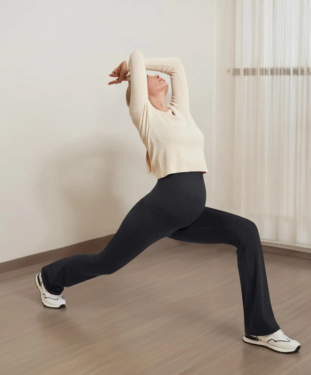 IUGA Fleece Lined Maternity Pants with Pockets Maternity Yoga Pants Flare Bootcut Pregnancy Pants Over The Belly Work Lounge