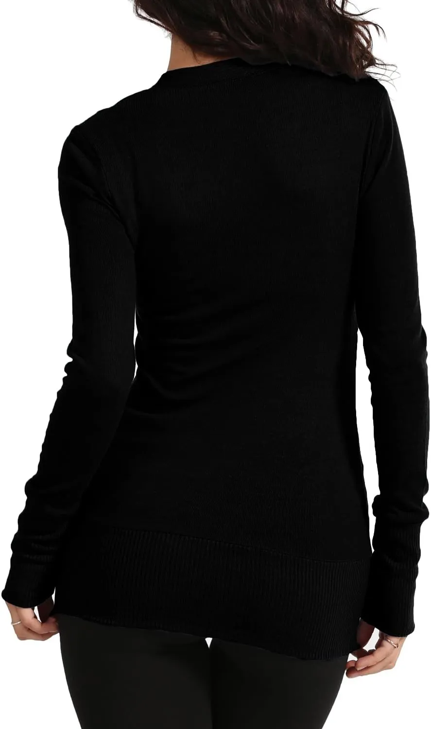 J. LOVNY Womens Basic Lightweight Stretch V-Neck Long Sleeve Ribbed Details Snap Button Cardigan Sweater S-3XL
