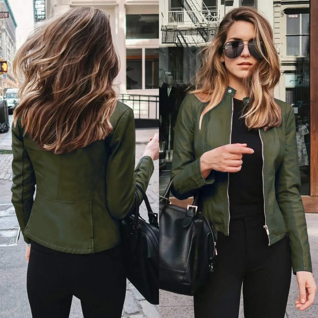 Jacket Women Motor Women Punk Tops Coat Zip Cropped Lapel Ladies Biker Women's Coat Cropped Leather Jacket Women