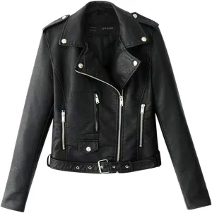 Jacket Women Motor Women Punk Tops Coat Zip Cropped Lapel Ladies Biker Women's Coat Cropped Leather Jacket Women