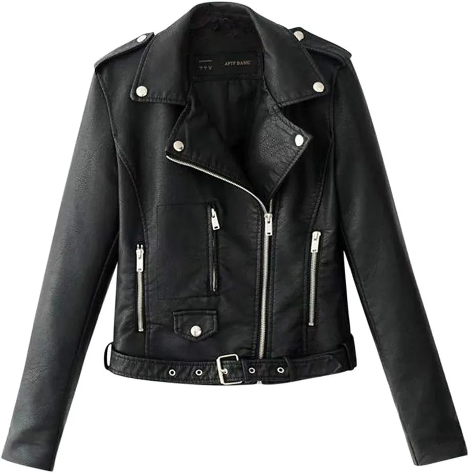Jacket Women Motor Women Punk Tops Coat Zip Cropped Lapel Ladies Biker Women's Coat Cropped Leather Jacket Women