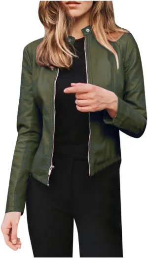 Jacket Women Motor Women Punk Tops Coat Zip Cropped Lapel Ladies Biker Women's Coat Cropped Leather Jacket Women