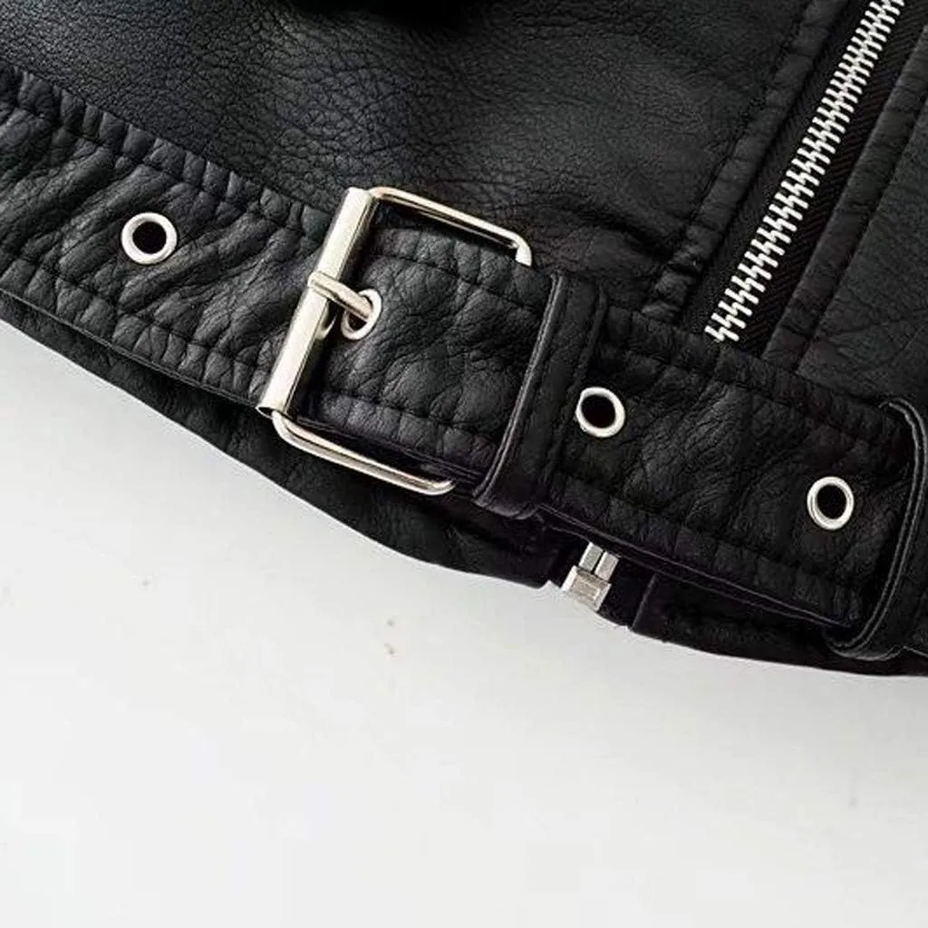 Jacket Women Motor Women Punk Tops Coat Zip Cropped Lapel Ladies Biker Women's Coat Cropped Leather Jacket Women