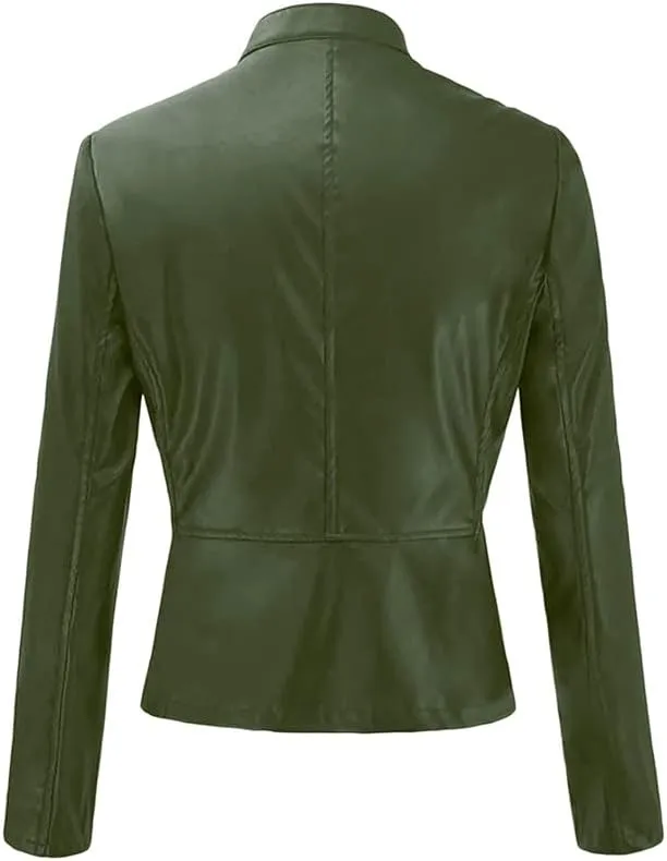 Jacket Women Motor Women Punk Tops Coat Zip Cropped Lapel Ladies Biker Women's Coat Cropped Leather Jacket Women
