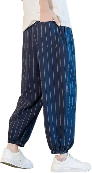 Japanese Style Stripe Summer Cotton Linen Harem Pants Men Streetwear Beach Pants Male Casual Trousers