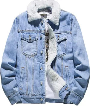 Jean Jacket Mens Sherpa Fleece Lined Denim Jacket Winter Warm Trucker Jacket Cowboy Coat Motorcycle Jean Jackets