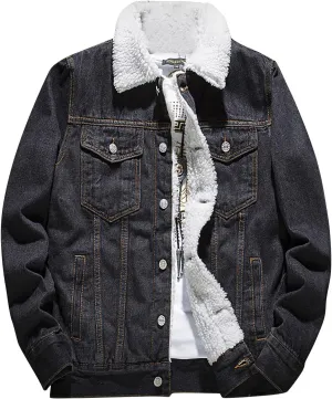 Jean Jacket Mens Sherpa Fleece Lined Denim Jacket Winter Warm Trucker Jacket Cowboy Coat Motorcycle Jean Jackets