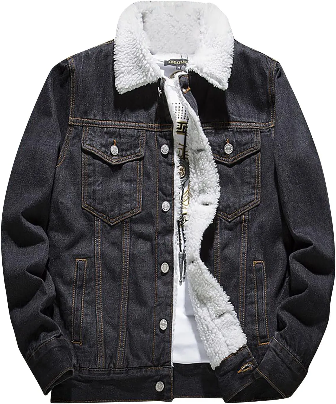 Jean Jacket Mens Sherpa Fleece Lined Denim Jacket Winter Warm Trucker Jacket Cowboy Coat Motorcycle Jean Jackets