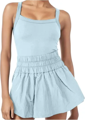 JOAU Womens Summer Casual Sleeveless Skort Romper Elastic High Waist Criss Cross Back Yoga Athletic Jumpsuits Trendy Outfits