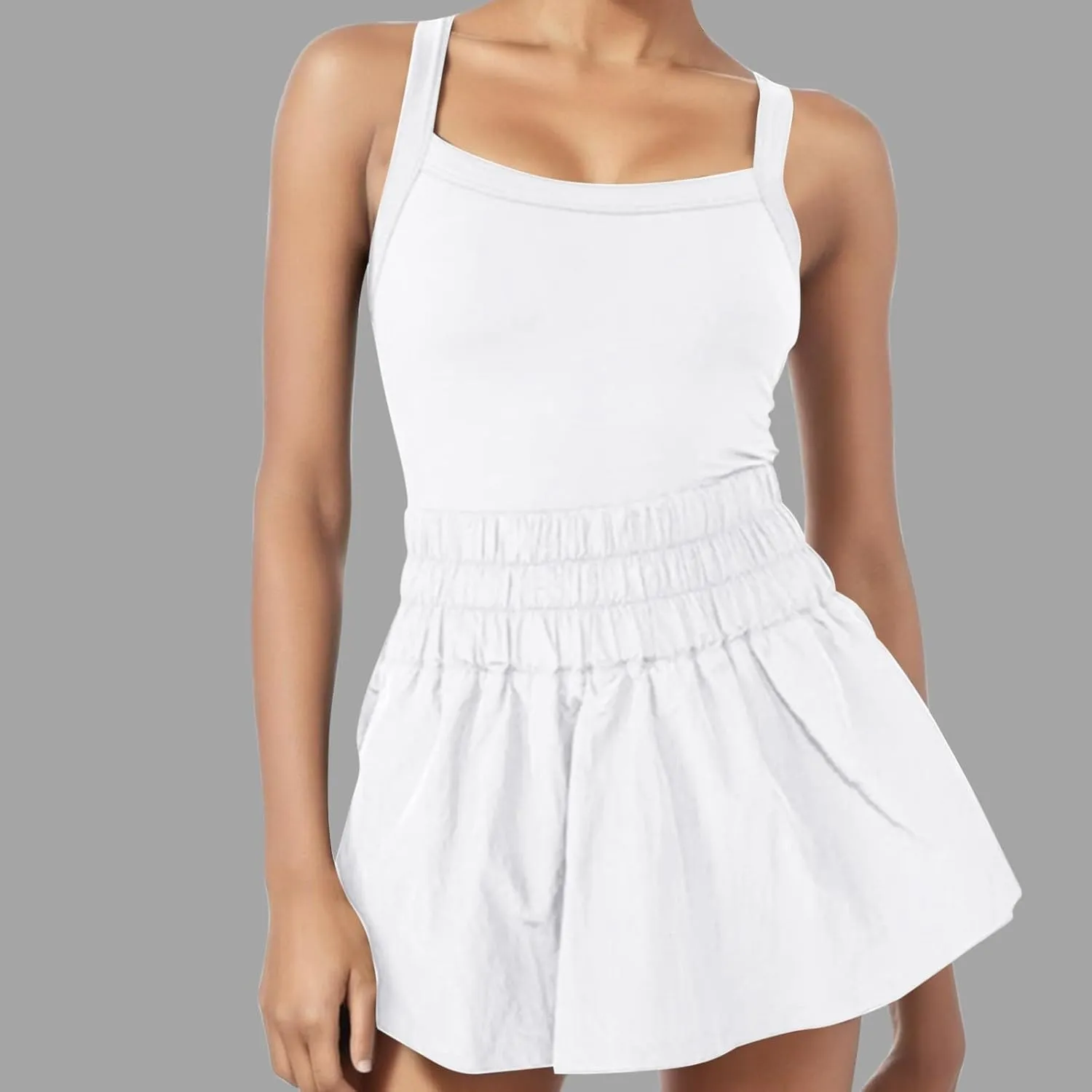 JOAU Womens Summer Casual Sleeveless Skort Romper Elastic High Waist Criss Cross Back Yoga Athletic Jumpsuits Trendy Outfits
