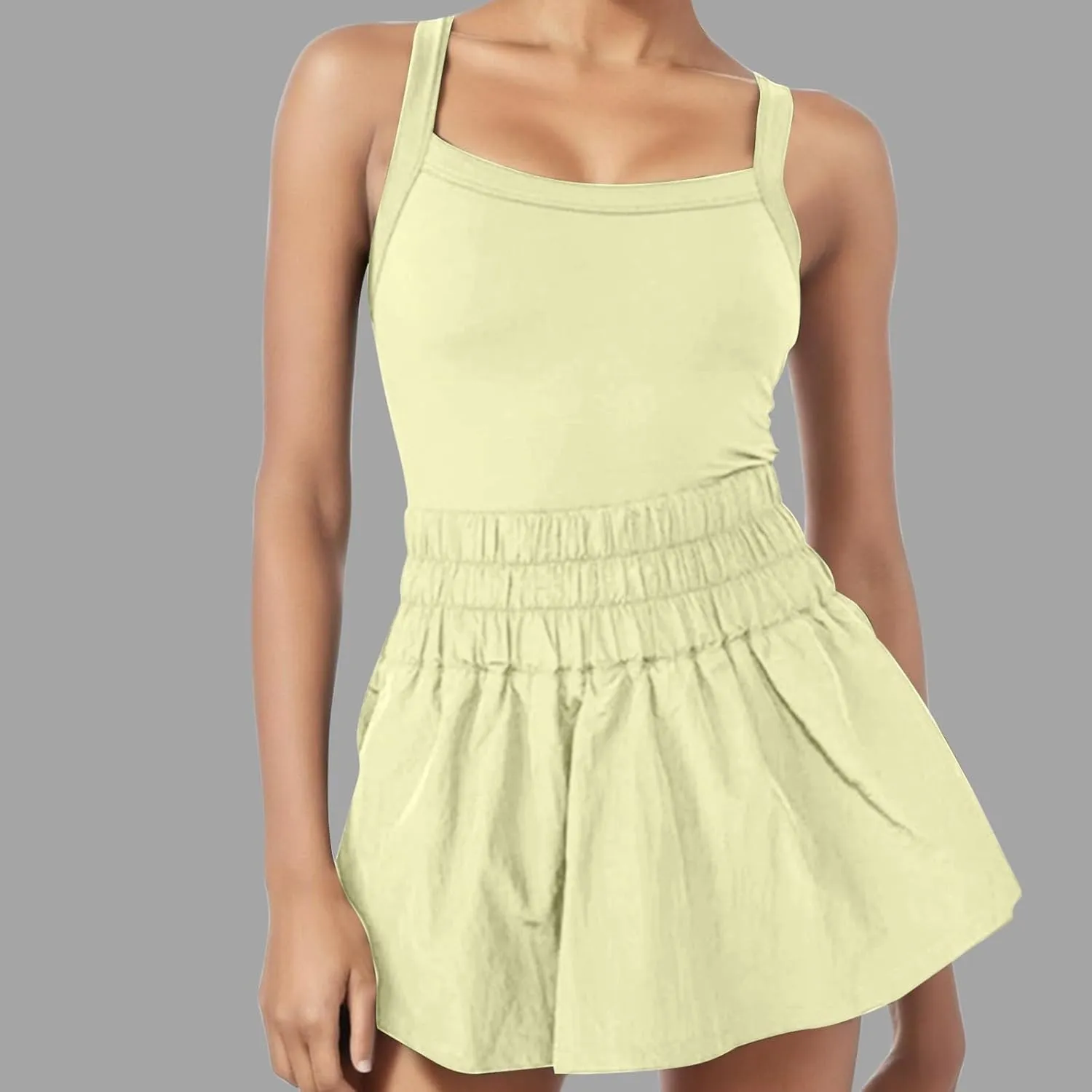 JOAU Womens Summer Casual Sleeveless Skort Romper Elastic High Waist Criss Cross Back Yoga Athletic Jumpsuits Trendy Outfits